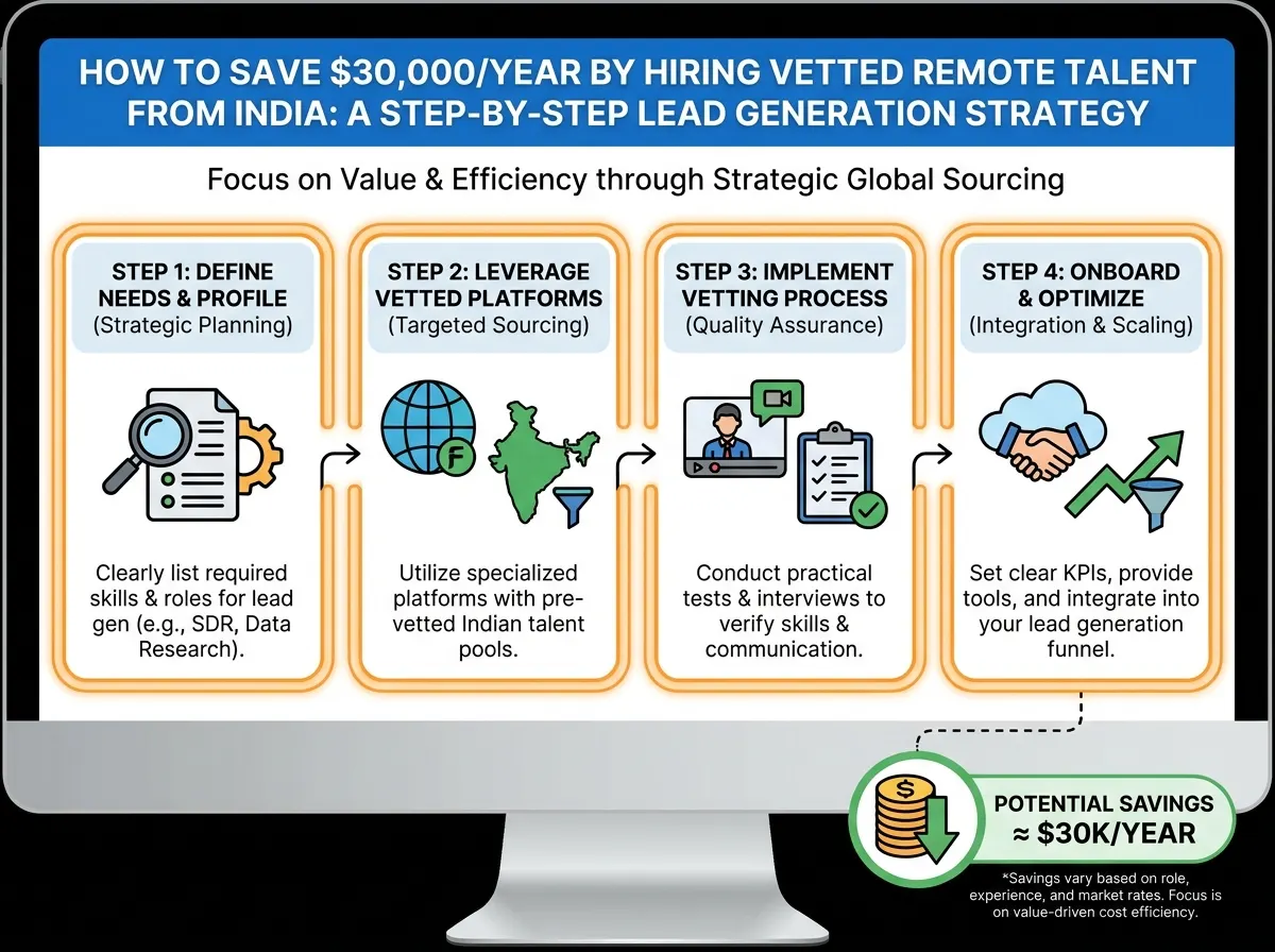 Infographic showing $30,000 savings by hiring remote talent from India